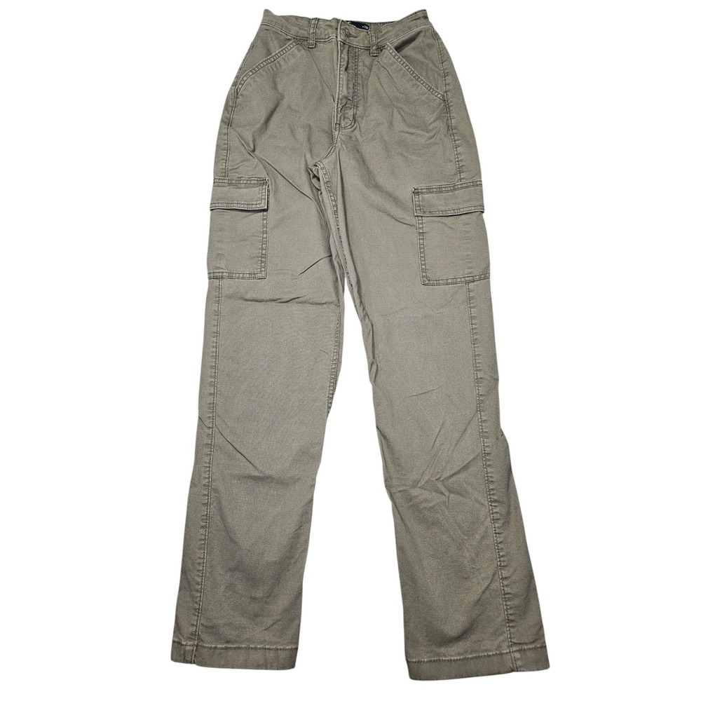 Hollister Ultra High-Rise Dad Pant Cargo Trousers Olive Green Sz 00R W23R